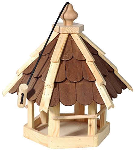 dobar 90638e Vogelhaus aus Holz (Kiefer) für Garten, Balkon, mit dunklen Holzschindeln, Kordel zum Aufhängen - Vogelhäuschen Vogel-Futterhaus von dobar