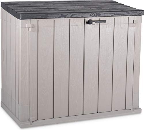 dobar® 95604e Mülltonnenverkleidung | Gerätebox aus Kunststoff | Mülltonnenbox für 2x 120 L Tonnen | Geräteschuppen für den Garten | 129,5 x 74,5 x 111 cm | Taupe/Anthrazit von dobar