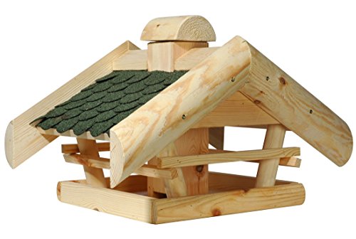 dobar® 98510e Vogelfutterhaus Massiv - Vogelhaus mit Futtersilo - Vogelvilla mit Bitumendach - Futterstation für Wildvögel - Vogelfutterspender aus Massivholz - 49 x 39 x 30 cm - Grün von dobar