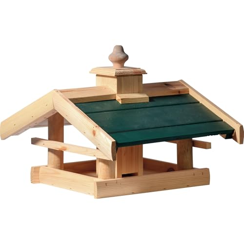 dobar green label Vogelhaus "Kulusuk" mit grünem Dach | Vogelfutterstation für Ständer | Wildvogelfutterplatz aus Holz | 39 x 30 x 22 cm | Kiefer von dobar