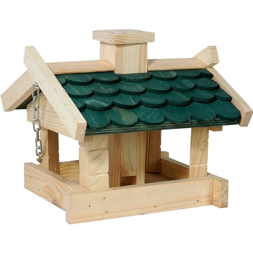 dobar Green Label® Vogelhaus Thule mit Schindeldach | Vogelfutterstation zum Aufhängen | Wildvogelfutterplatz | 21 x 19 x 17 cm | Kiefer Bitumen von dobar