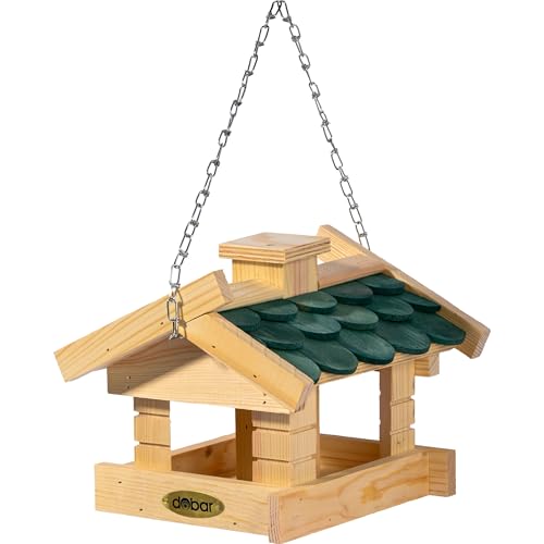 dobar Green Label® Vogelhaus Thule mit Schindeldach | Vogelfutterstation zum Aufhängen | Wildvogelfutterplatz | 21 x 19 x 17 cm | Kiefer Bitumen von dobar