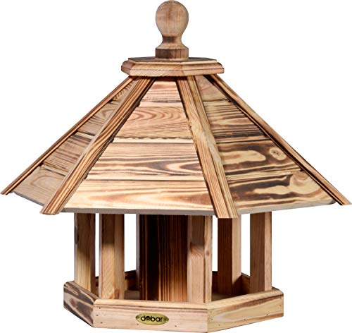 dobar® Green Label 18009FSCe Großes Vogelfutterhaus Brillo - Futterhaus aus Holz - Futterstation zum Hängen - Wildvogelfutterplatz - 45 x 45 x 47 cm - Geflammt - Für Ständermontage von dobar