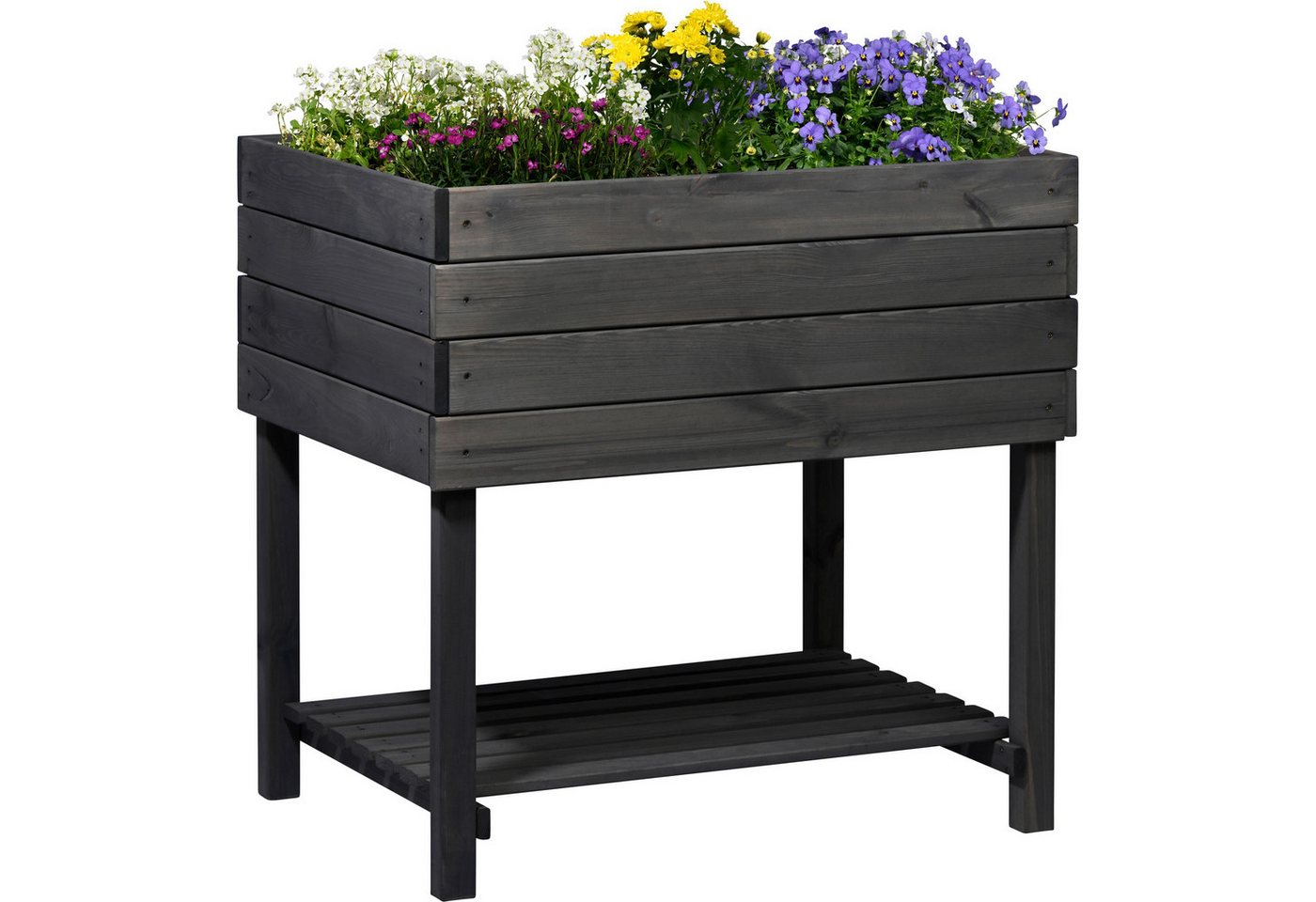 dobar Hochbeet Kubus 2.0 mit Ablage und Pflanzfolie, Anthrazit, Außenmaße des Hochbeets: ca 78 x 58 x 78 cm (L x B x H) von dobar