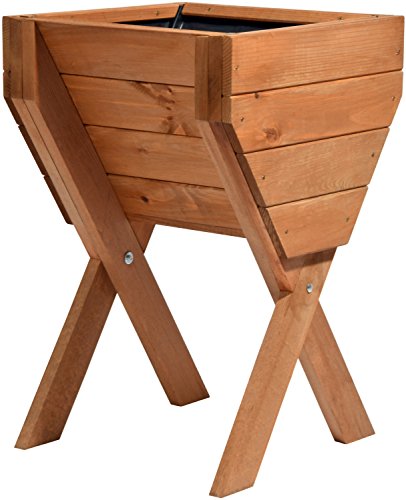 dobar® 58100FSC Hochbeet inkl. Pflanzfolie | Salatbeet Bausatz Massivholz | Balkonbeet klein | Pflanzkasten für Anbau | Kräuterbeet aus Holz | Braun | 39 x 40 x 61 cm | Braun von dobar