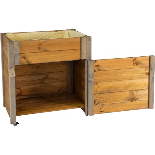 dobar® Green Label Rollbarer Gartenschrank mit Pflanzkasten inkl. Schafswolle Gr. M - 60 x 40 x 62 cm - Grau-Braun von dobar