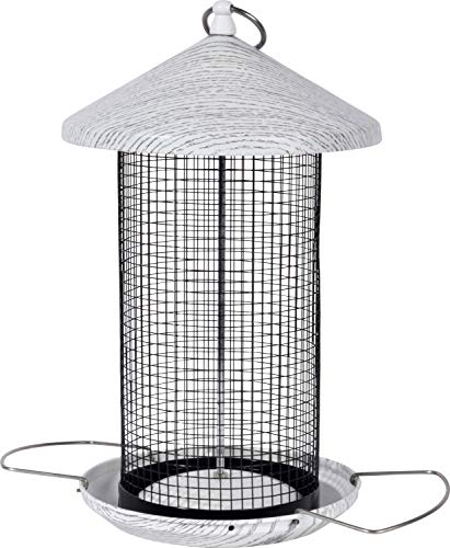 dobar® 10060e Große Vogelfuttersäule Smooth - Vogelfutterspender aus beschichtetem Metall - Futterstation für Wildvögel - Futtersäule für Körner & Nüsse - Ø 19 x 31,5 cm - Weiß/Schwarz von dobar