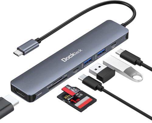 USB C Hub, Dockteck 7 in 1 Multiport USB C Adapter with HDMI 4K, 100W PD, 5 Gbps USB-C, 2 USB-A Data Ports, SD/TF Card Reader, USB Hub for MacBook Pro/Air, iPad Pro, Surface Pro, Steam Deck, XPS, HP USB C Hub, Dockteck 7 in 1 Multiport USB C Adapter with HDMI 4K, 100W PD, 5 Gbps USB-C, 2 USB-A Data Ports, SD/TF Card Reader, USB Hub for MacBook Pro/Air, iPad Pro, Surface Pro, Steam Deck, XPS, HP von dockteck