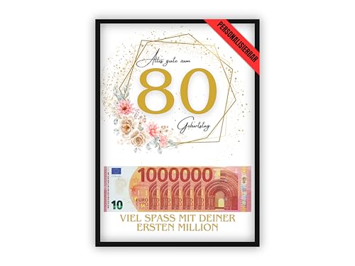 dockyardos© Geldgeschenke Verpackung zum Geburtstag Junge & Mädchen | Lustiges Geldgeschen | Die Erste Million Geschenk | witzige & kreative Geschenkideen | Personalisiertes Geschenk (80. Geburtstag) von dockyardos
