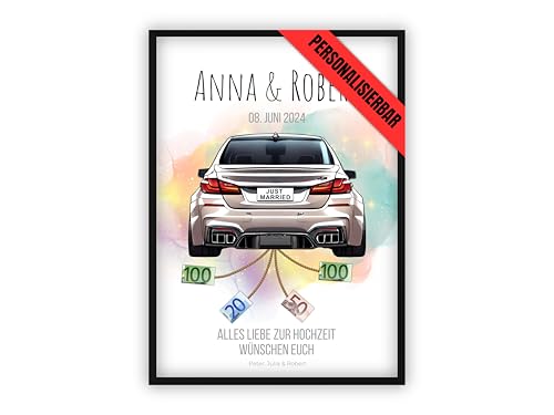 dockyardos© | Personalisiertes Geldgeschenk Hochzeit | Hochzeitsgeschenke für Brautpaar | Hochzeitsauto Geschenk | Geschenkidee Brautpaar | DIN A4 (LIMOUSINE BEIGE) von dockyardos