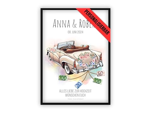 dockyardos© | Personalisiertes Geldgeschenk Hochzeit | Hochzeitsgeschenke für Brautpaar | Hochzeitsauto Geschenk | Geschenkidee Brautpaar | DIN A4 (OLDTIMER BEIGE) von dockyardos
