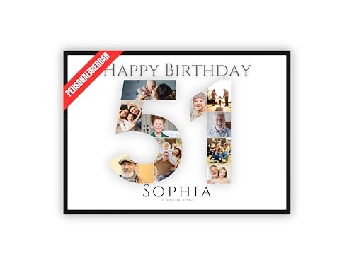 dockyardos® Foto Collage zum 51. Geburtstag | Kreativ verschenken für Mädchen und Junge | Beste Freundin | Bester Freund | Geschenkidee | Geschenk für Frau und Mann von dockyardos