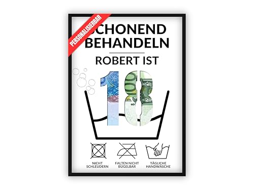 dockyardos® Geldgeschenk zum 18. Geburtstag | Geld kreativ verschenken | Waschgang | Schonend behandeln | Geschenkidee für Mann und Frau | Lustiges Geschenk für Mädchen und Junge von dockyardos