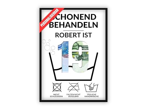 dockyardos® Geldgeschenk zum 19. Geburtstag | Geld kreativ verschenken | Waschgang | Schonend behandeln | Geschenkidee für Mann und Frau | Lustiges Geschenk für Mädchen und Junge von dockyardos