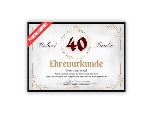 dockyardos® Geschenk zum 40. Geburtstag | Personalisierte Urkunde | Geburtstagsurkunde | Ehrenurkunde | Beste Freundin | Geschenkidee | Frauen | Männer | Geburtstagsgeschenk von dockyardos