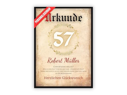dockyardos® Personalisierte Geburtstagsurkunde zum 57. Geburtstag für Frauen und Männer | Geburtstagsgeschenk | Geburtstagskarte | personalisierbar von dockyardos