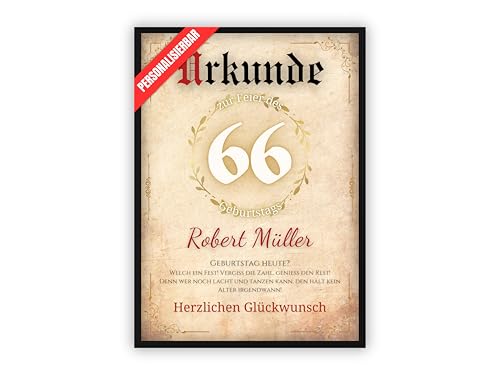 dockyardos® Personalisierte Geburtstagsurkunde zum 66. Geburtstag für Frauen und Männer | Geburtstagsgeschenk | Geburtstagskarte | personalisierbar von dockyardos