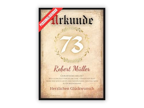 dockyardos® Personalisierte Geburtstagsurkunde zum 73. Geburtstag für Frauen und Männer | Geburtstagsgeschenk | Geburtstagskarte | personalisierbar von dockyardos