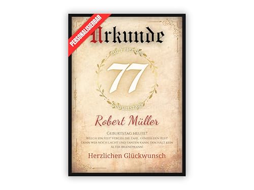 dockyardos® Personalisierte Geburtstagsurkunde zum 77. Geburtstag für Frauen und Männer | Geburtstagsgeschenk | Geburtstagskarte | personalisierbar von dockyardos
