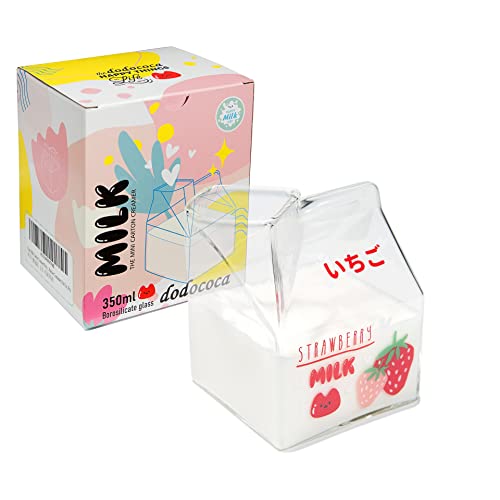 Kawaii-Glas-Milchkarton-Becher mit niedlichem Erdbeer-Milchbecher, Mini-Milchkännchen, mikrowellengeeignet, 340 ml, 1 Stück von dodococa