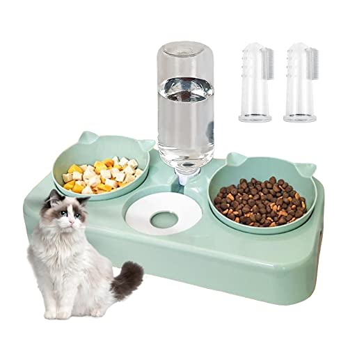Katzennapf mit Wasserspender, 3 in 1 Katzennapf Futternapf für Katzen, Doppelnapf Trennung von Trocken und Nassfutter Geneigte Futternapf Katzenfressnapf Automatisch, mit 2 Fingerzahnbürsten (Grün) Katzennapf mit Wasserspender, 3 in 1 Katzennapf Futternapf für Katzen, Doppelnapf Trennung von Trocken und Nassfutter Geneigte Futternapf Katzenfressnapf Automatisch, mit 2 Fingerzahnbürsten (Grün) von doepeBAE