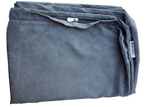 Dogbed4less 119,9 x 74,2 x 10,2 cm XL-Größe: Velourslederstoff, Außenersatzbezug in Grau mit Reißverschluss-Futter für Hundebett oder -kissen – nur Ersatzbezug von dogbed4less