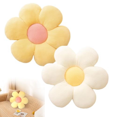 Blume Bodenkissen, 2 Stück Blumenbodenkissen Sitzkissen, 38x38cm Blumenboden Kissen Tatami Blumenförmiges, Weiches Blütenblattkissen, Kissen Blumenform für Schlafzimmer Sofa Couch(Gelb und Weiß) von dogmoon