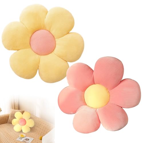 Blume Bodenkissen, 2 Stück Blumenbodenkissen Sitzkissen, 38x38cm Blumenboden Kissen Tatami Blumenförmiges, Weiches Blütenblattkissen, Kissen Blumenform für Schlafzimmer Sofa Couch(Rosa und Gelb) von dogmoon