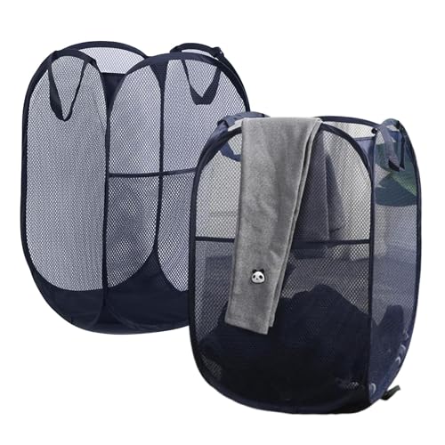 Pop-Up-Wäschekörbe, 2 Stück Faltbarer Laundry Basket Mesh, 75L Faltbarer Wäschekorb aus Mesh, Atmungsaktiver Wabennetz-Wäschekorb für Kinderzimmer College Dorm Camping und Reisen(Blau) von dogmoon