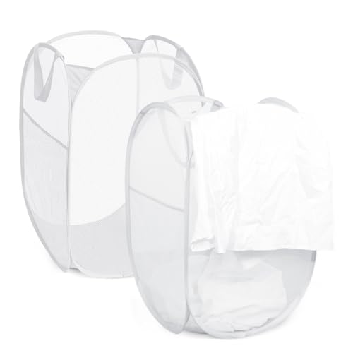 Pop-Up-Wäschekörbe, 2 Stück Faltbarer Laundry Basket Mesh, 75L Faltbarer Wäschekorb aus Mesh, Atmungsaktiver Wabennetz-Wäschekorb für Kinderzimmer College Dorm Camping und Reisen(Weiß) von dogmoon