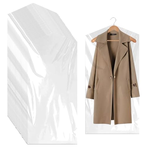 Transparente Kleidersäcke, 30 Stück Kunststoff Anzugtasche, Transparente Hängen Kleidersäcke, Hängende Kleider Schutzhülle, Staubdichter Kleiderschutz für Anzüge Kleider Sakkos Hemden(60×100cm) von dogmoon