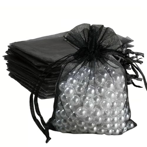 dogmoon Organza Beutel mit Kordelzug, 50 Stück 20 × 30 cm Geschenk Hochzeit Säckchen, Organza Geschenk Schmuckbeutel, Hochzeit Bonbonsbeutel für Oder Fest Party(Schwarz) von dogmoon