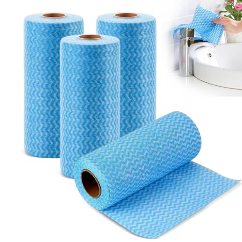 dogmoon Wischtücher auf Rolle, 4 Rollen Wiederverwendbare J Cloth, Vliesstoffe Küchentücher Putztuch, Mehrzweck Wischtuch Rollen für Wohnküche Esstisch(Blau) von dogmoon
