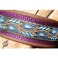 Hundehalsband Mit Blümchen Muster in Blau, Blätterranke, Metallschnalle Zum Selbst Gestallten von dogsartcollar