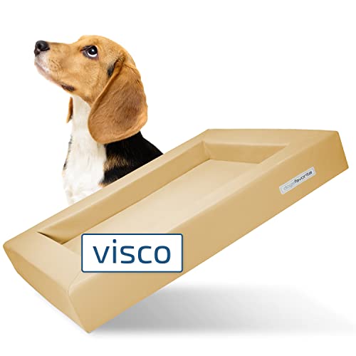 dogsfavorite Hunde-Bett mit Visco-Kissen - waschbares Hundekörbchen - hochwertiges Hundesofa - gelenkschonendes Hundekissen - robuste Hundematte - Gr. M 90 x 70cm - Creme von dogsfavorite