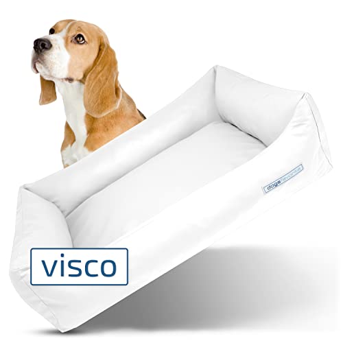 dogsfavorite Hunde-Bett mit Visco-Kissen - waschbares Hundekörbchen - hochwertiges Hundesofa - gelenkschonendes Hundekissen - robuste Hundematte - weiß - Gr. L - 115 x 85 cm von dogsfavorite