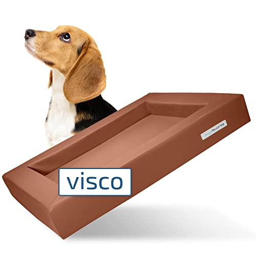 dogsfavorite Hunde-Bett mit Visco-Kissen - waschbares Hundekörbchen - hochwertiges Hundesofa - gelenkschonendes Hundekissen - robuste Hundematte - Gr. M 90 x 70cm - Cognac von dogsfavorite