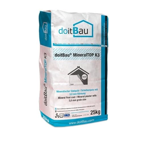 doitBau 12x MineralTOP 25kg Scheibenputz 3mm Körnung weiß Oberputz Edelputz, atmungsaktiv gegen Schimmelbefall, grobe Körnung für einfache Verarbeitung und Überdeckung von Unebenheiten von doitBau