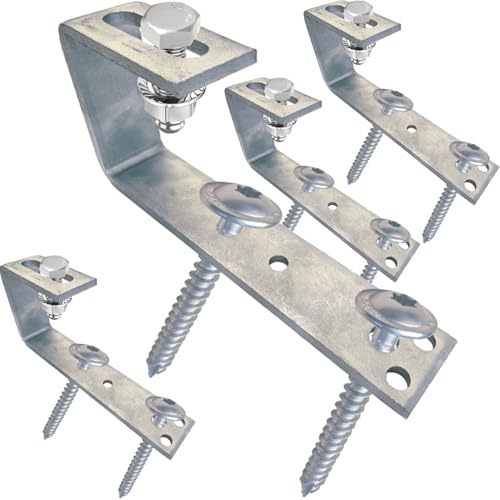 doitBau Montageset Bitumen Dachhaken für 1 Solarmodule – 4x Haken 8x Schrauben – Sechskantkopf 17 Profilkanal 17,5 mm – verstellbar Edelstahl A2 Schrägdach PV Bitumendach von doitBau