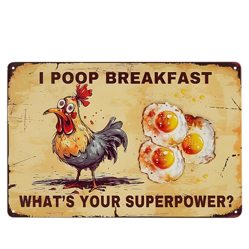Metallschild mit Aufschrift "I Poop Breakfast What Do You Think About It", für Küche, Wandkunst, Hühnerkote, Superhelden von dojune