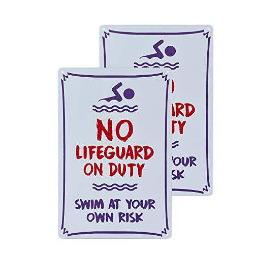 dojune - 2 Stück Schwimmbad-Schild, Warnschild mit Aufschrift "Warning No Lifeguard On Duty", Warnschild für den Pool von dojune