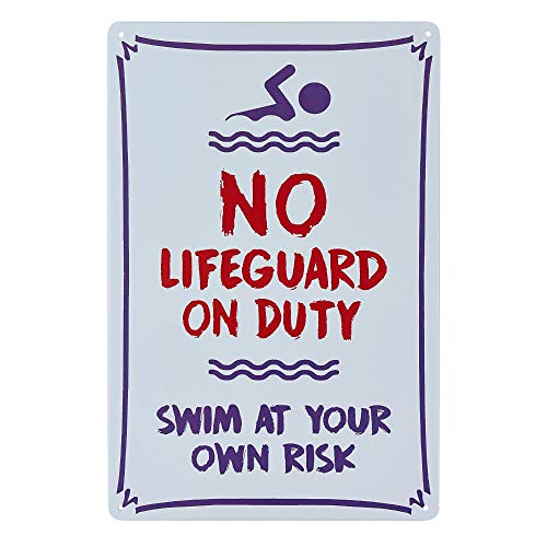 dojune - No Lifeguard On Duty Schild, Pool-Schild, 20,3 x 30,5 cm, rostfreies Metall, UV-bedruckt, einfach zu montieren. von dojune