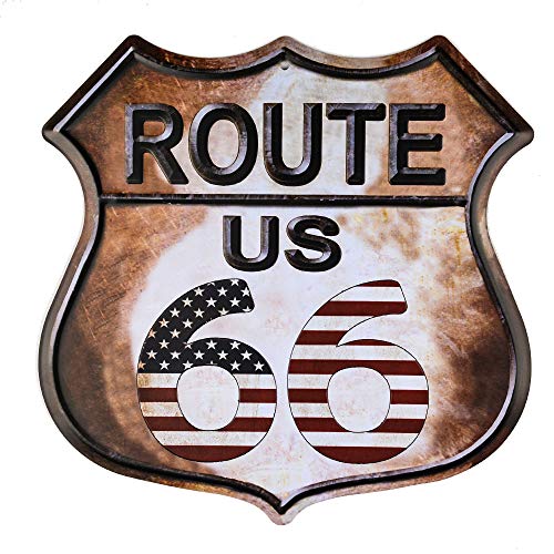 dojune - Route 66 Amerikanische Flagge Neuheit Highway Vintage Retro Wanddekoration Schild Metallschild von dojune