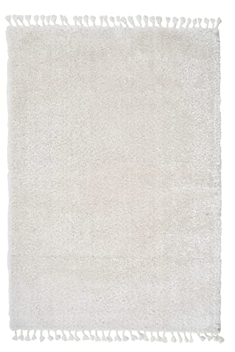 dolce vita Teppich Wohnzimmer Shaggy Teppich Hochflor Teppich Grau Langflor Teppich Kinderzimmer Modern Bunte Batik Teppich Jugendzimmer Flauschiger Teppich Groß (White, 80x100 cm) von dolce vita