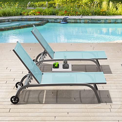 Domi Chaise Lounge Outdoor 3er Set, Lounge Stühle für Draußen mit Rollen, Outdoor Lounge Stühle mit 5 Verstellbarer Position, Pool Lounge Stühle für Terrasse, Strand, Hof, Türkisblau von domi outdoor living