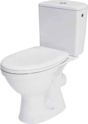 CERSANIT Stand WC mit Spülkasten Komplett | Toiletten mit Toilettensitz Polypropylen ohne Absenkautomatik | Kloschüssel mit Waagerecht Ablauf - 37 cm Breite | aus Keramik | Farbe: Weiß von cersanit