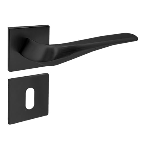 domino Türgriff Drückergarnitur BB-Buntbart Set mit quadratischen BB Rosetten Türklinke für Zimmertür, Bürotür, Kellertür & Innentür Türbeschläge aus Aluminium Schwarz ADEL-QR SLIM BLACK von domino