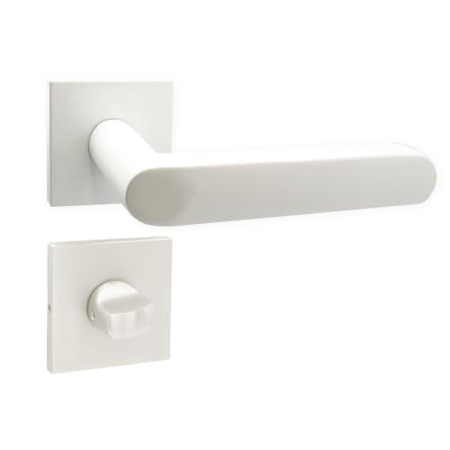 domino Türgriff Drückergarnitur WC - Badezimmer Set quadratische Rosette für Badezimmertüren Set WC - Rosetten-Garnitur Türbeschläge aus Aluminium Weiß DENVER-QR SLIM WHITE von domino