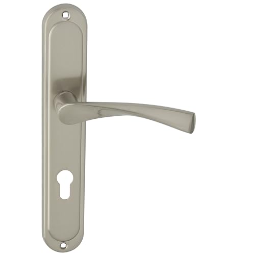 domino Türgriff Drückergarnitur Zimmer, Türklinke Aluminiuml L-Form, Zimmertür PZ - Profilzylinder Set, Türbeschläge für Innerzimmer, Türdrückergarnitur Nickel ROMANA M9 Links & Rechts von domino