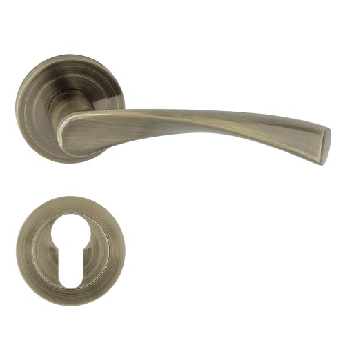 domino Türgriff Drückergarnitur PZ - Profilzylinder Set Rund-Rosette Türklinke für Zimmertür, Bürotür, Kellertür & Innentür Türbeschläge aus Aluminium Bronze Türdrückergarnitur ROMANA-R M3 von domino